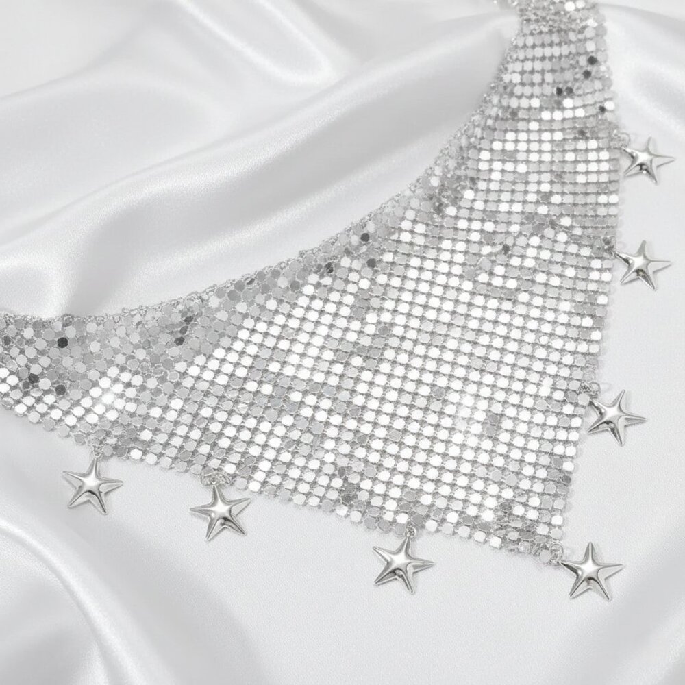 Y2K Neckerchief Star Bandana Sparkle Bling Scarf Statement Choker Necklace NWOT - Picture 3 of 9